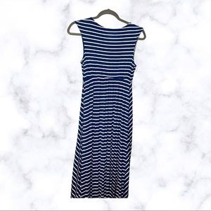 Blue and white striped maxi dress
